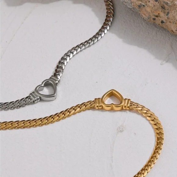 Silver Heart Choker Necklace - Picture 3 of 8